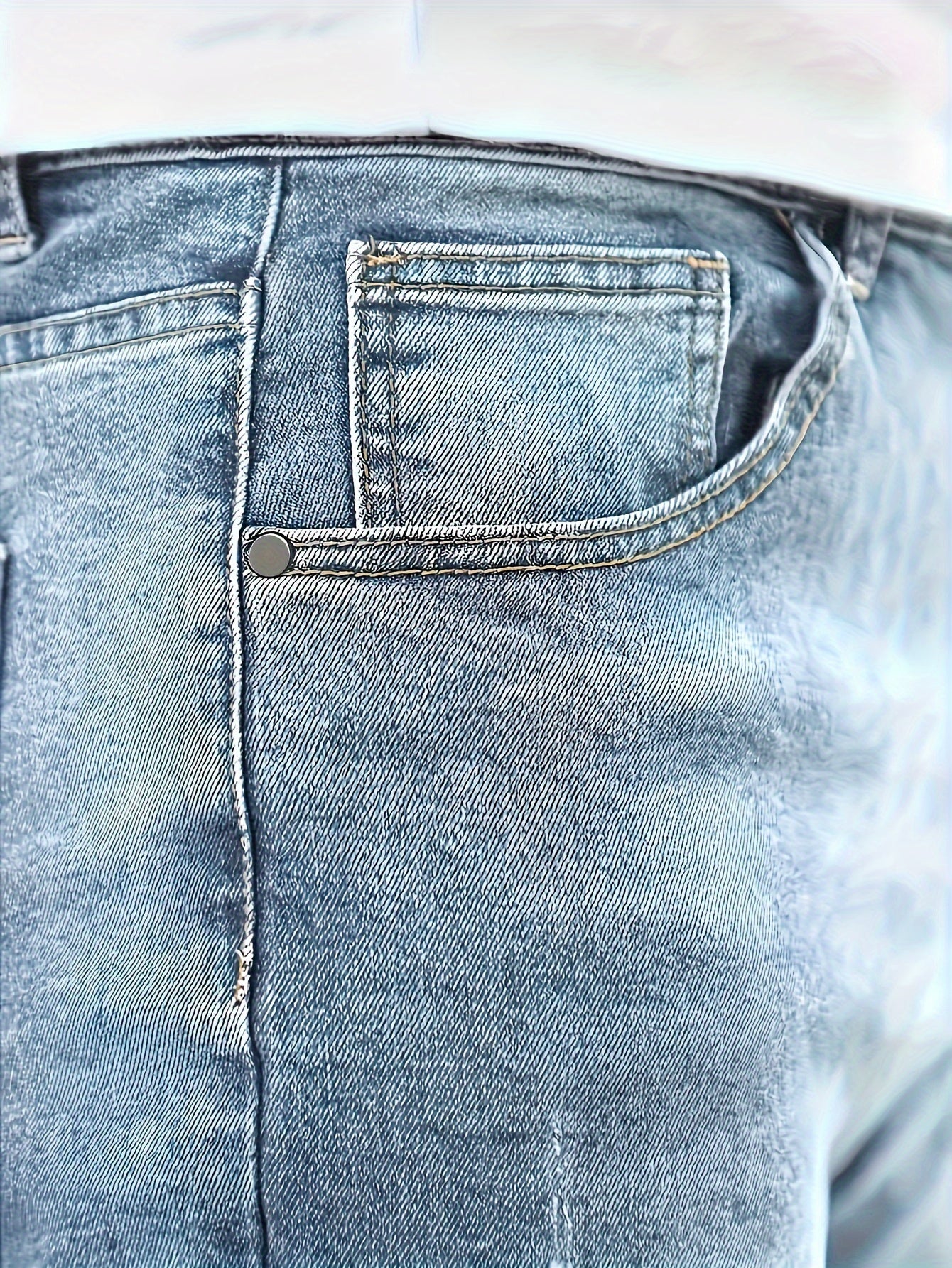 Men'S Slim-Fit Stretch Denim Jeans - Light Blue, Casual Style, All-Season Comfort, Regular Fit, Solid Color, Washed Finish, Perfect for Teens, Teenage Fashion|Casual Style Jeans|Woven Denim