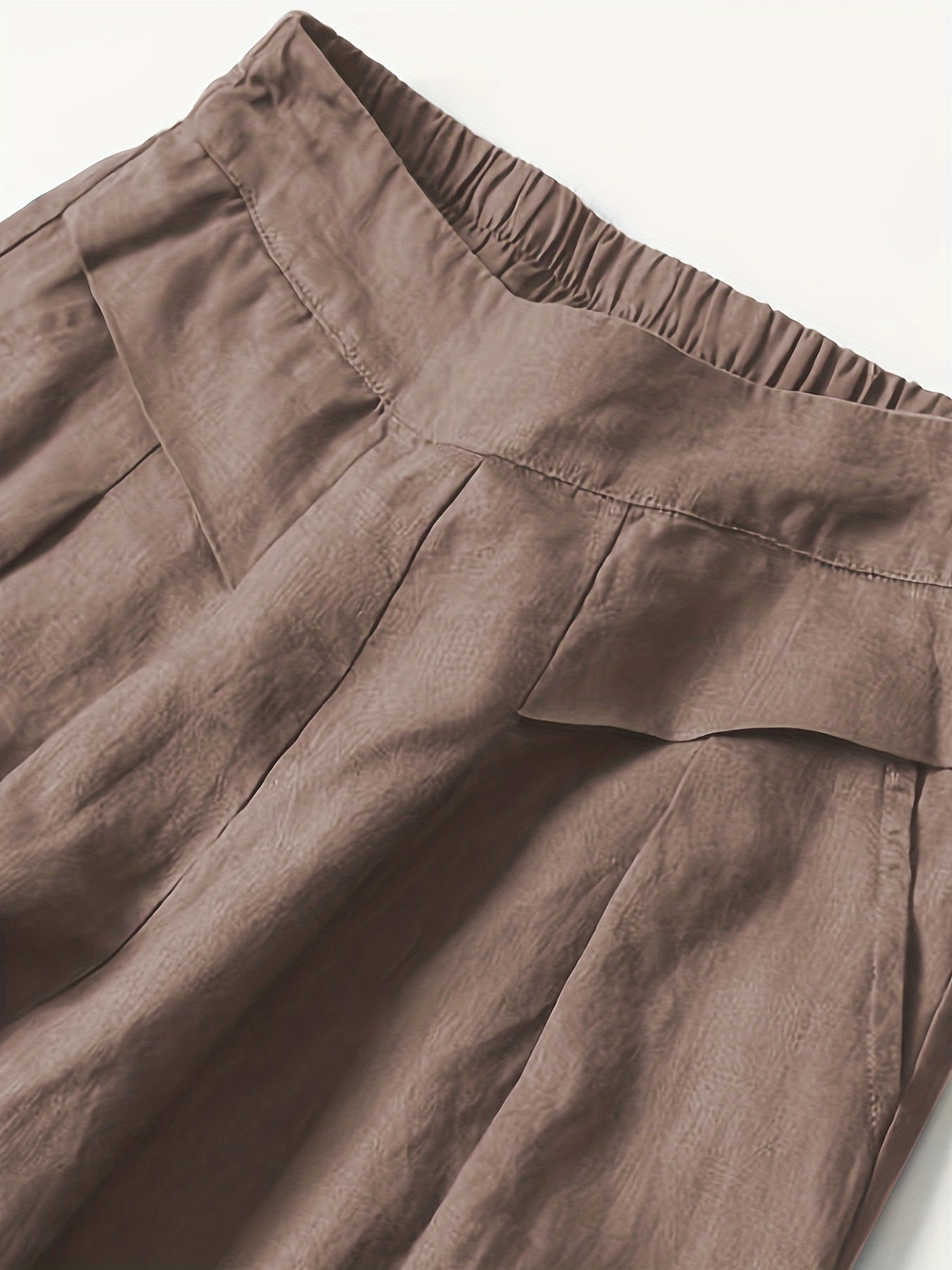 Women's Vintage Wide-Leg Ankle Pants - Non-Stretchy Elastic Waist Trousers, Loose Fit for Everyday & Formal Outfits - Machine Washable Fall/Spring/Summer Bottoms in Terracotta Red - Adult Women's Clothing, Casual Outfit Pants, Comfortable Clothi