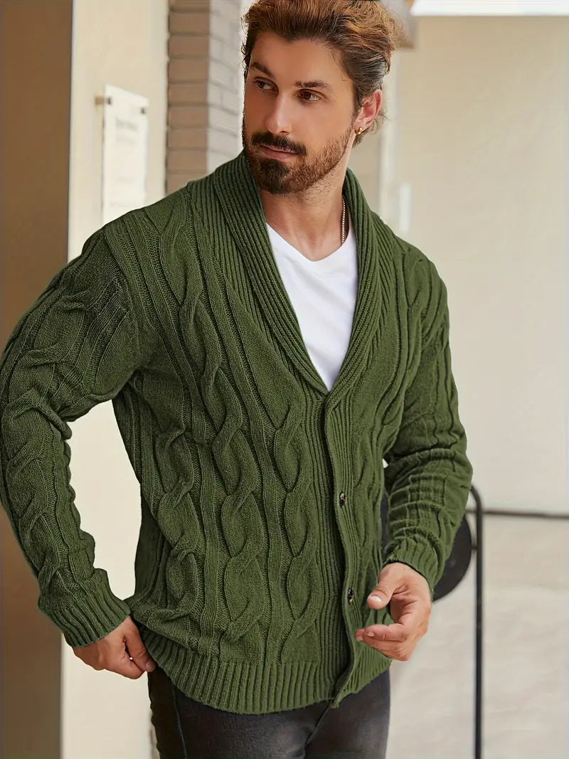Polyester Knit Button-Up Long Sleeve Sweater