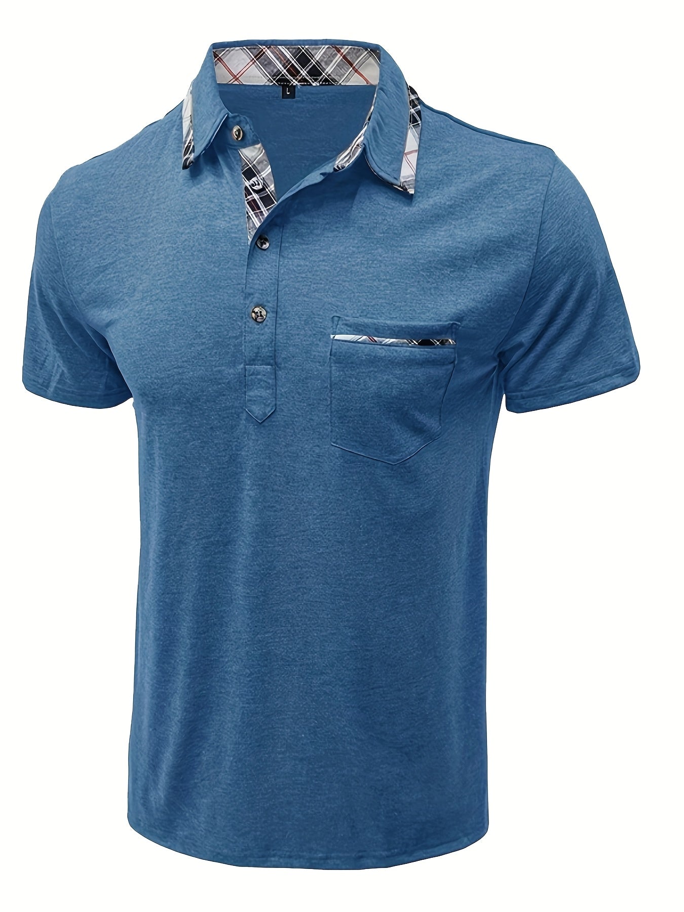 Men'S Plus Size Short Sleeve Polo Shirt with Plaid Collar and Button Details - Casual Summer Style, Regular Fit, Slight Stretch Fabric, Plus Size Shirts, PLUS SIZE