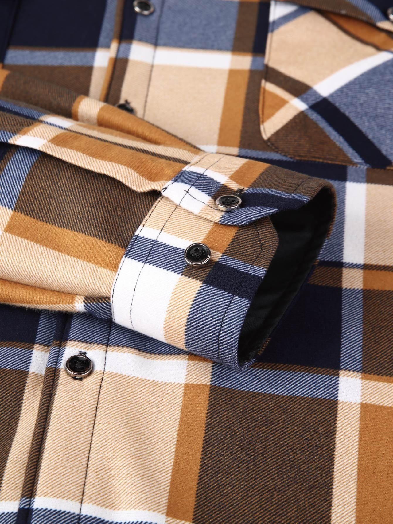 Men's Fleece-Lined Hoodie - Casual & Sporty, Plaid Pullover with Button Detail, Long Sleeve, Loose Fit for Fall/Winter