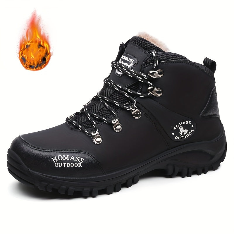 Men's Vintage-Style Outdoor Hiking Boots - Warm, Durable & Non-Slip with Elastic Ankle Support | PU Upper & Rubber Sole | Lace-Up Closure | Perfect for All Seasons Adventures, Hiking Accessories