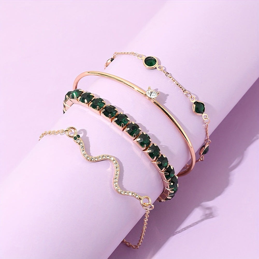 Vintage 4-Piece Necklace & Bracelet Set with Sparkling stones
