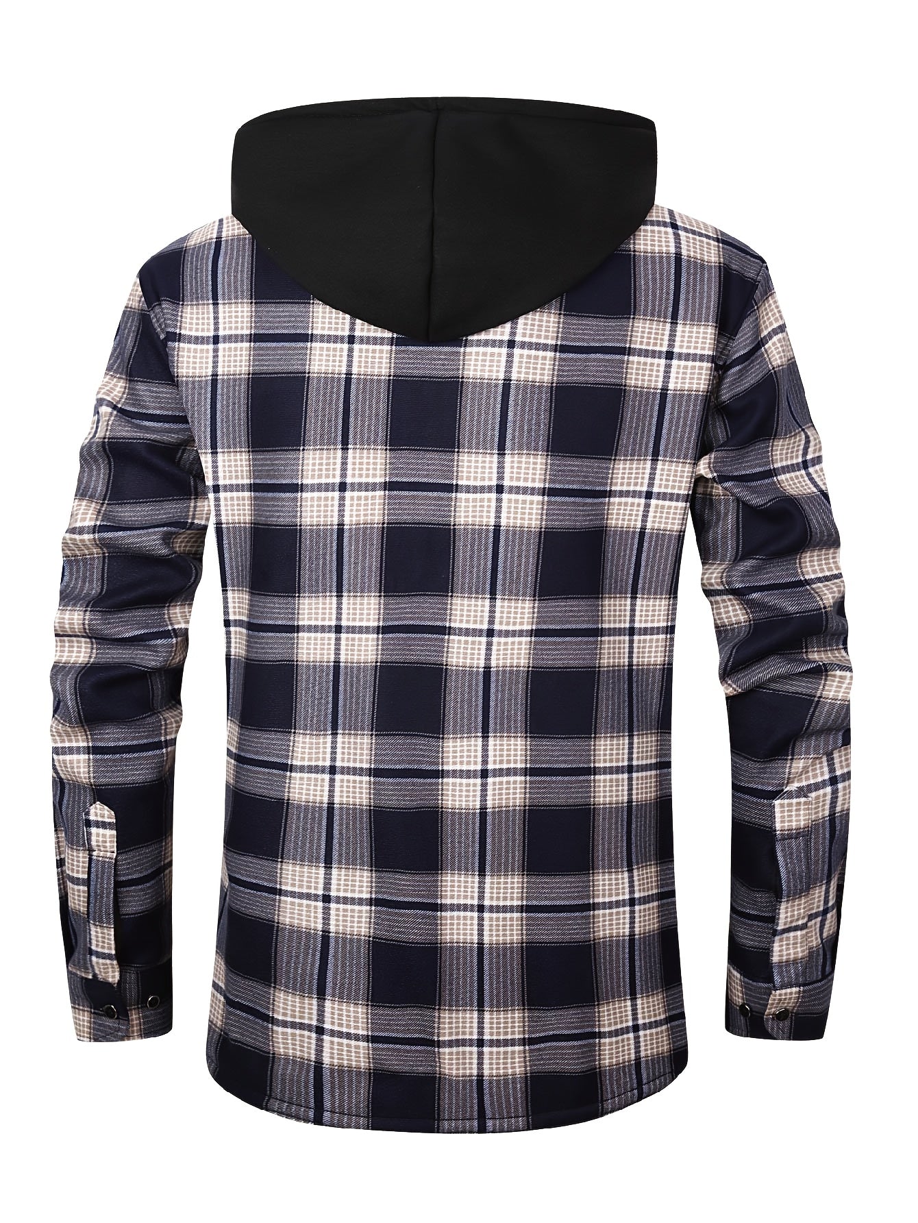Men's Fleece-Lined Hoodie - Casual & Sporty, Plaid Pullover with Button Detail, Long Sleeve, Loose Fit for Fall/Winter