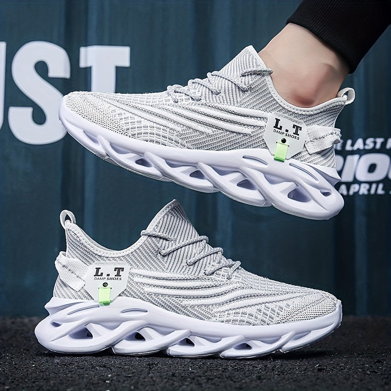 Men'S Fashion Sneakers, Casual Athletic Shoes with Striped Pattern, Round Toe, Lace-Up Closure, Fabric Upper, MD Sole, All-Season Sports Footwear