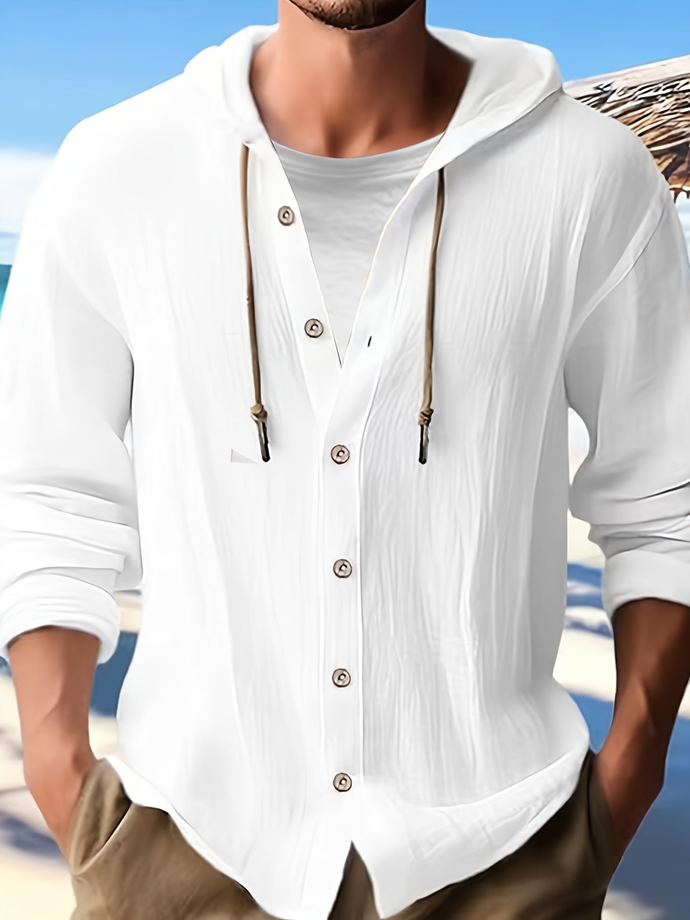 Men's Hooded Lightweight & Breathable Jacket, Solid Color Regular Fit Coat with Button Closure