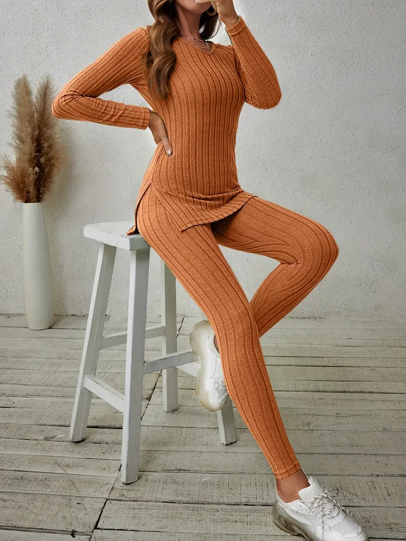 Solid Knit Sweater 2-Piece Set Chic Spring Autumn