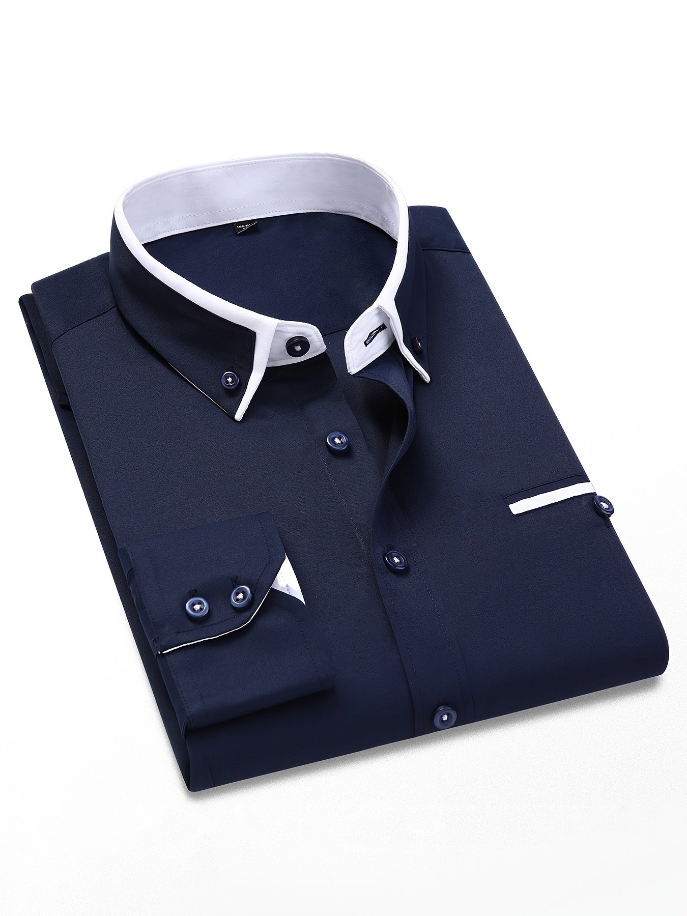 Men's Contrast Collar Design Lapel Collar Design Dress Shirts, Long Sleeve Casual Button Up Shirt For Formal Occasions