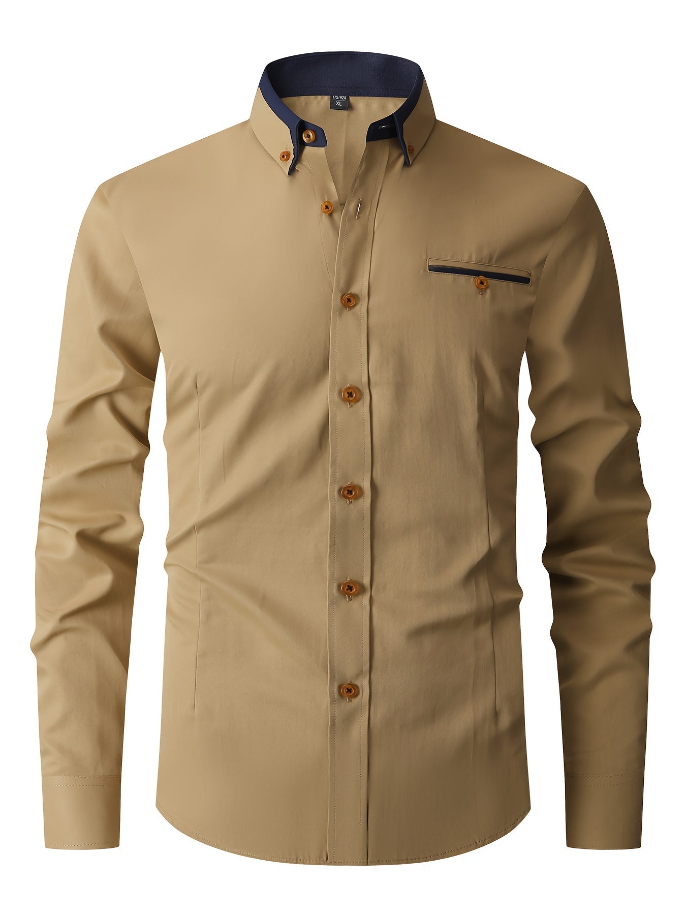 Men's Contrast Collar Design Lapel Collar Design Dress Shirts, Long Sleeve Casual Button Up Shirt For Formal Occasions
