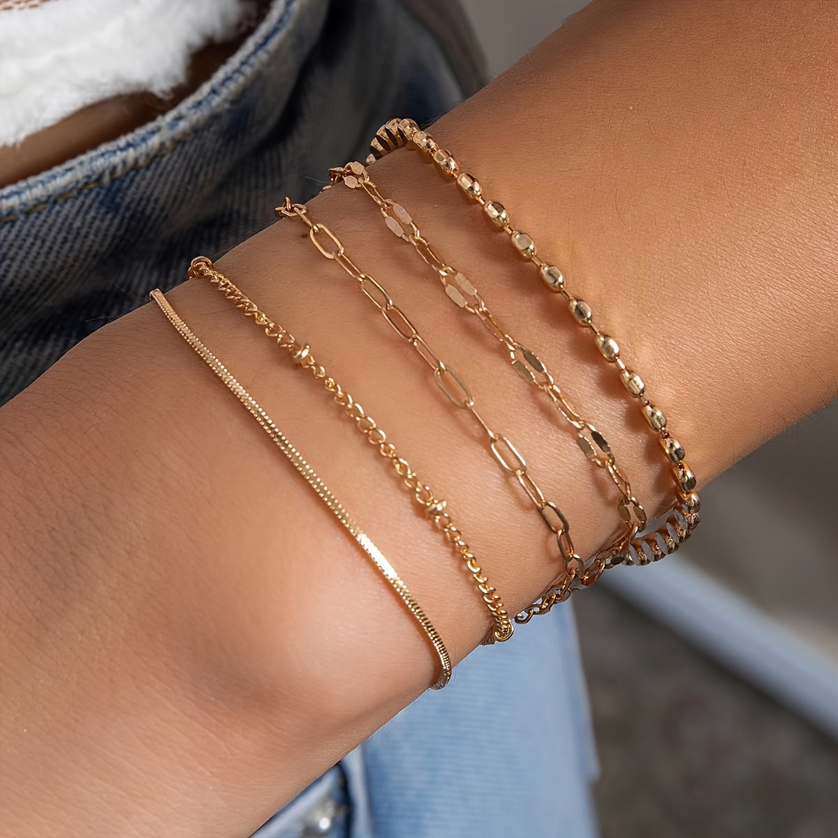 Vintage 5-Piece Necklace & Bracelet Set with Polished finish