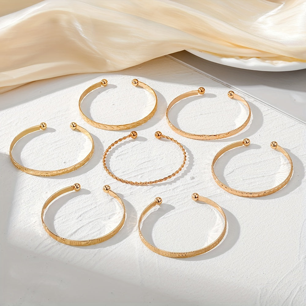 Modern 7-Piece Bracelet Set with Gold-tone