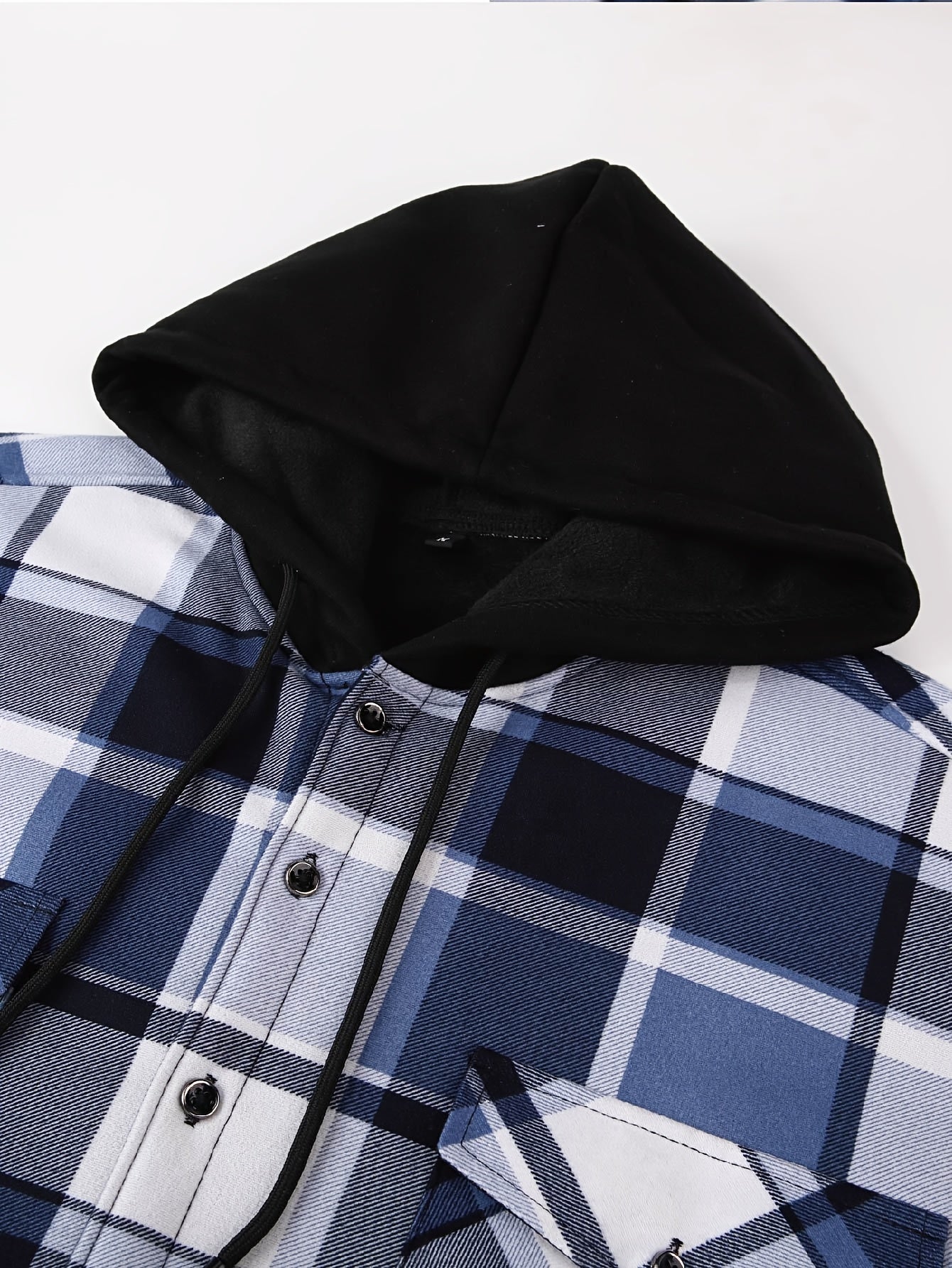 Men's Fleece-Lined Hoodie - Casual & Sporty, Plaid Pullover with Button Detail, Long Sleeve, Loose Fit for Fall/Winter