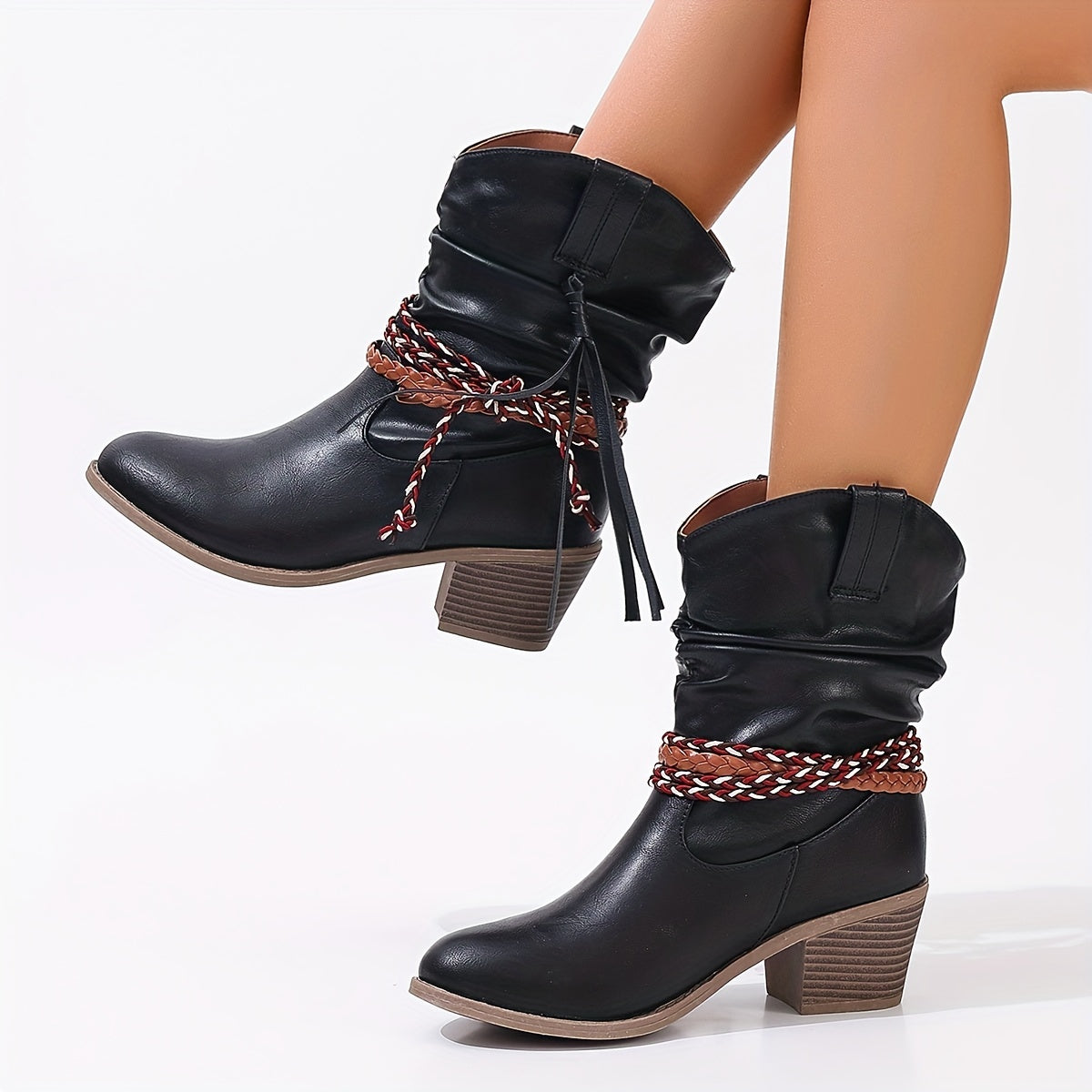 Timeless Red Animal Faux Fur Block Heel Boots with Block Heel