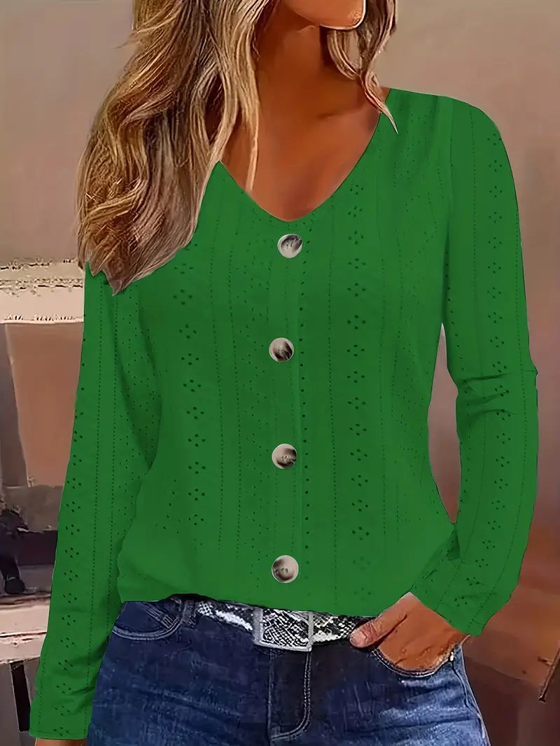 Solid Knit Sweater Eyelet Solid Blouse