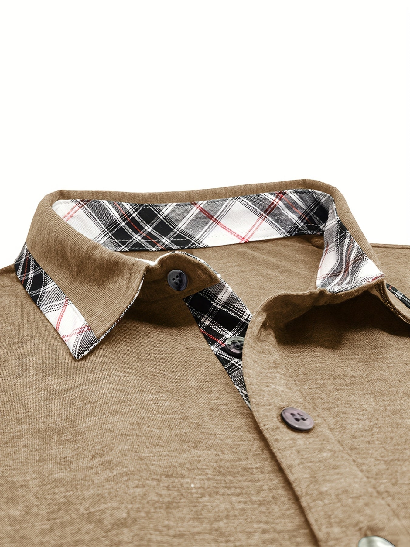 Men'S Plus Size Short Sleeve Polo Shirt with Plaid Collar and Button Details - Casual Summer Style, Regular Fit, Slight Stretch Fabric, Plus Size Shirts, PLUS SIZE