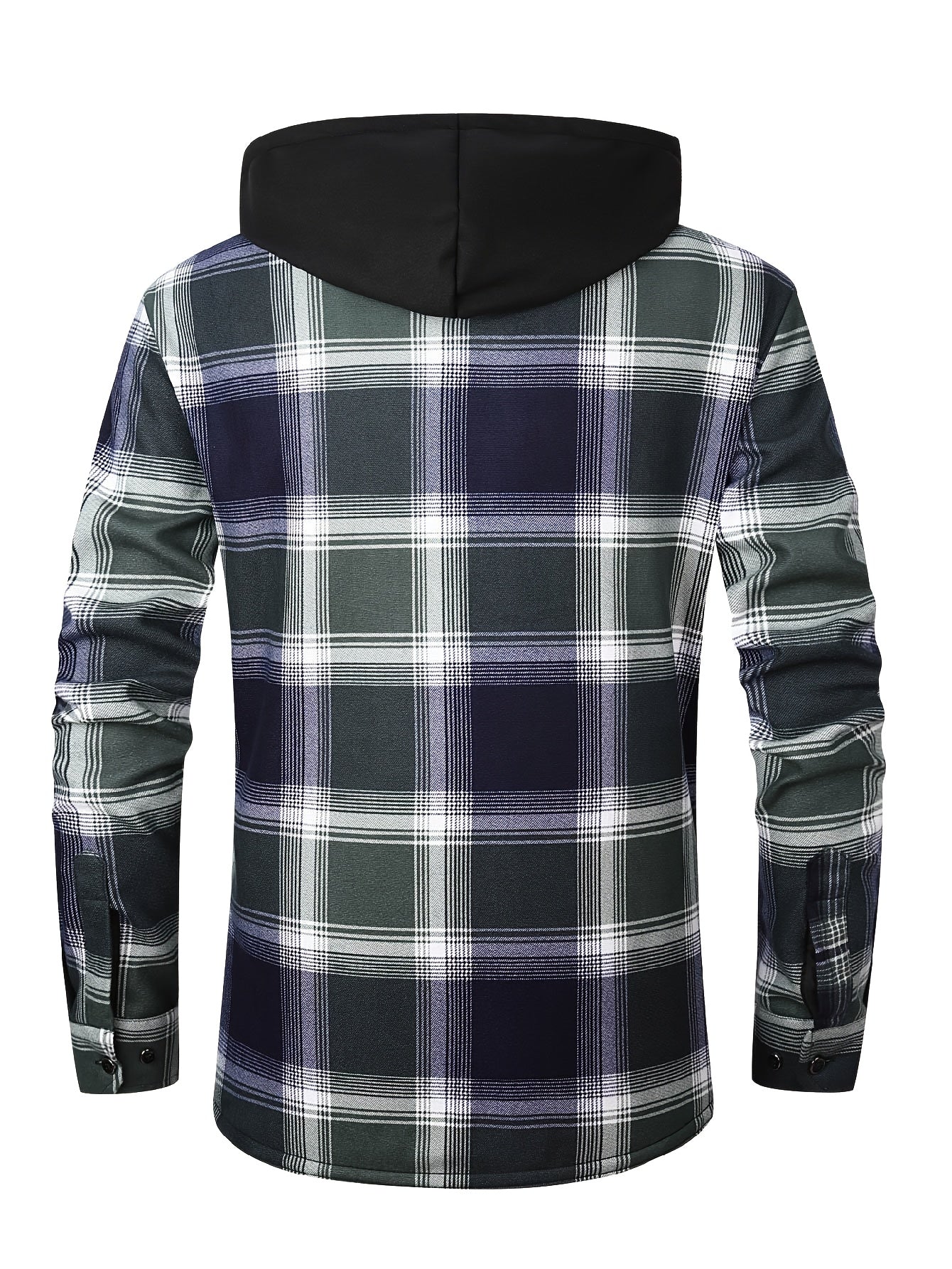 Men's Fleece-Lined Hoodie - Casual & Sporty, Plaid Pullover with Button Detail, Long Sleeve, Loose Fit for Fall/Winter
