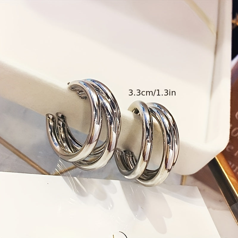 Modern Earrings with Silver-tone