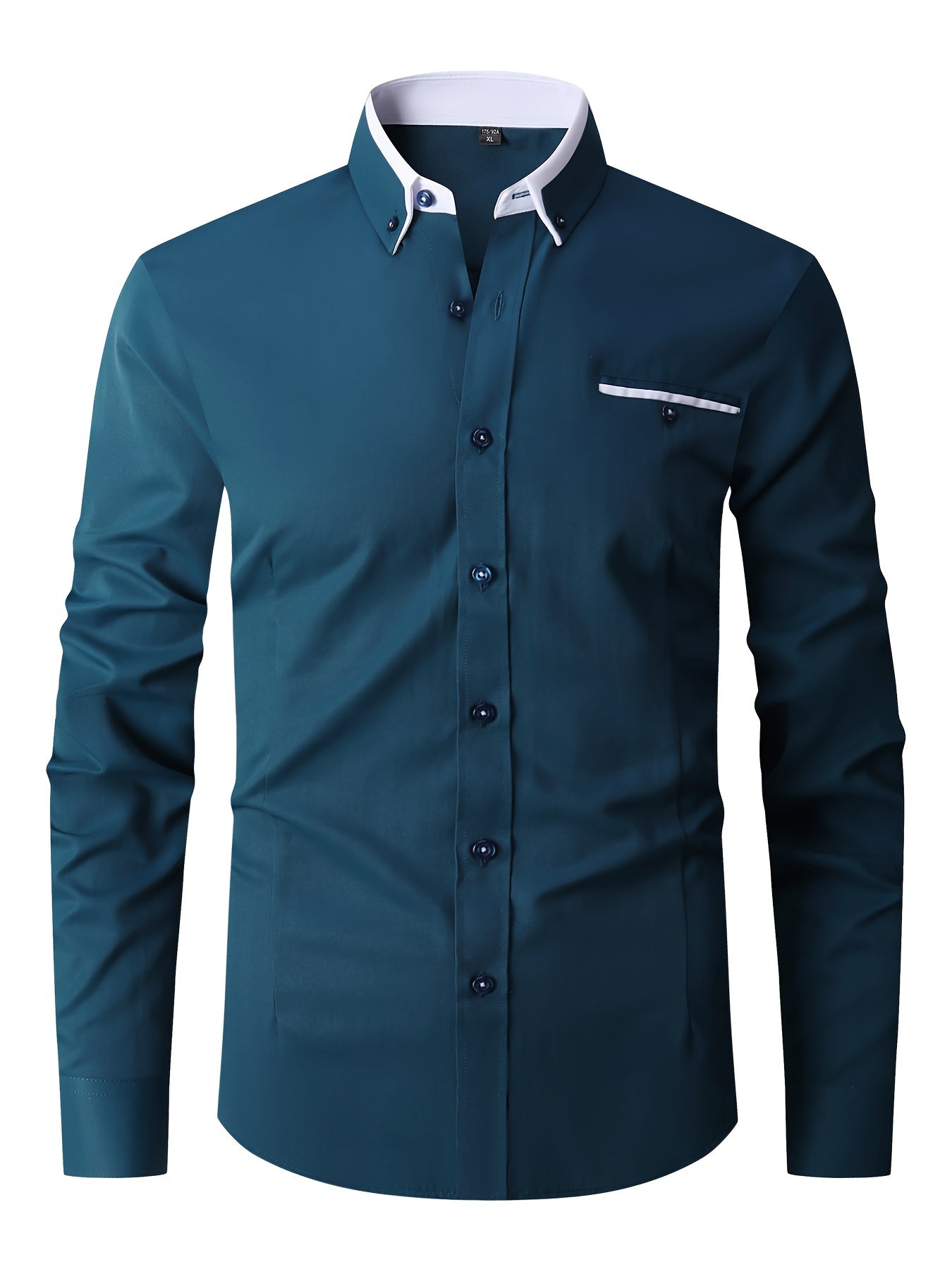 Men's Contrast Collar Design Lapel Collar Design Dress Shirts, Long Sleeve Casual Button Up Shirt For Formal Occasions