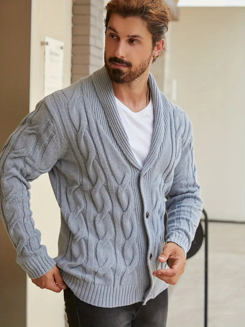 Polyester Knit Button-Up Long Sleeve Sweater