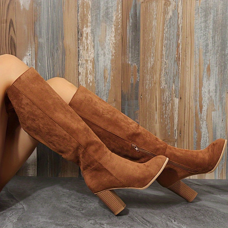 Timeless Red Faux Suede Block Heel Boots with Block Heel