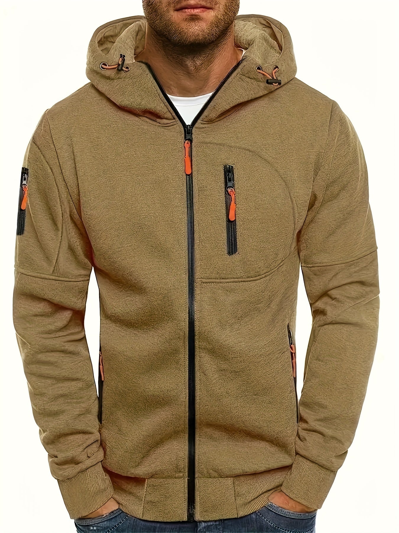 Men'S Heavyweight Hooded Jacket - Full-Zip Front Closure, Hooded Sportswear Coat for Gym, Running, Casual Outfits - Machine Washable Outerwear for Fall/Winter - Available in Black/Gray/Blue/Red/ - Ideal for Everyday & Formal Events,