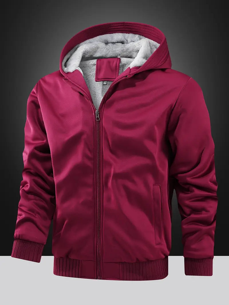 Fleece Polyester Knit Hooded Zip Long Sleeve Hoodie