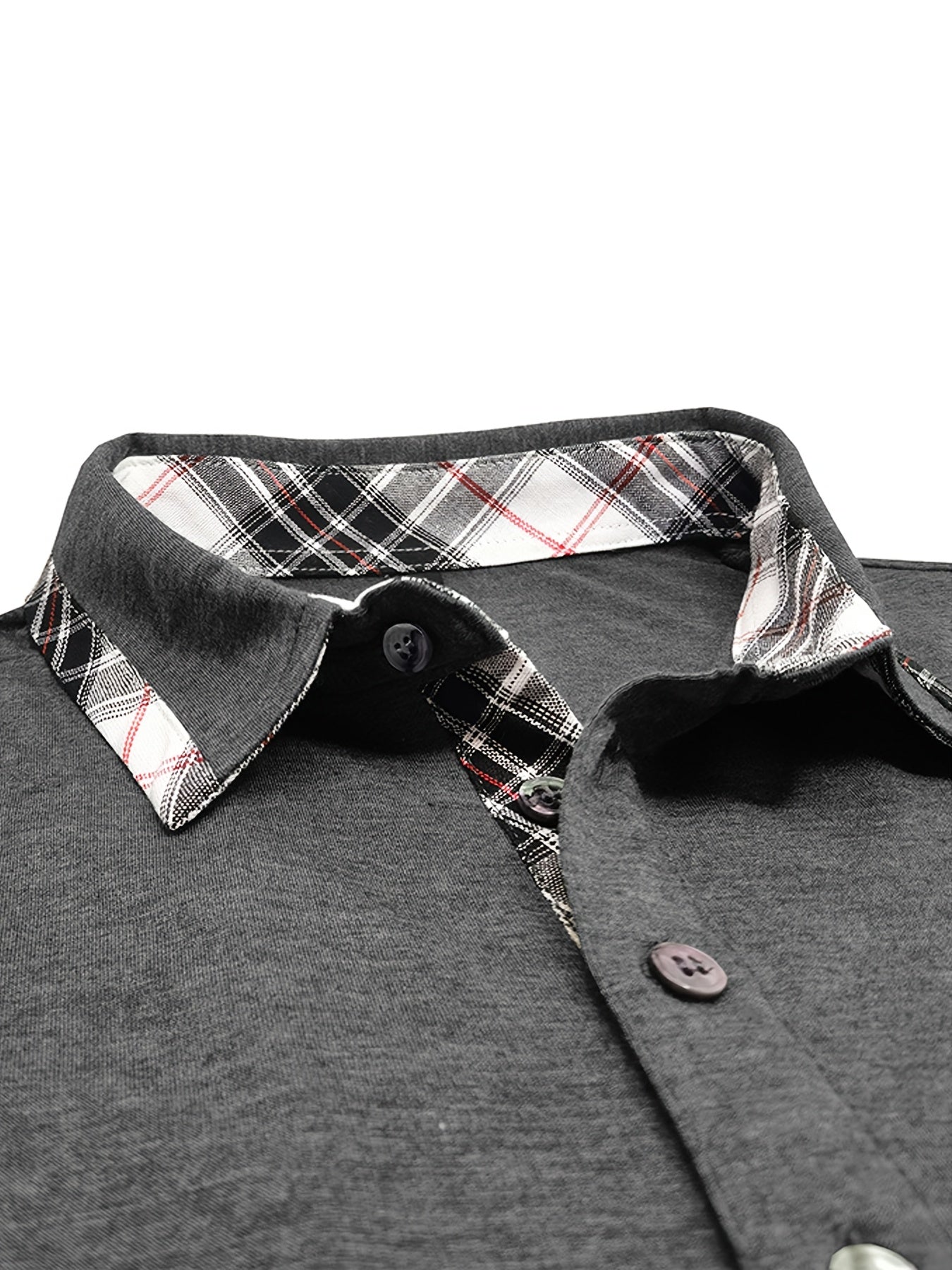 Men'S Plus Size Short Sleeve Polo Shirt with Plaid Collar and Button Details - Casual Summer Style, Regular Fit, Slight Stretch Fabric, Plus Size Shirts, PLUS SIZE