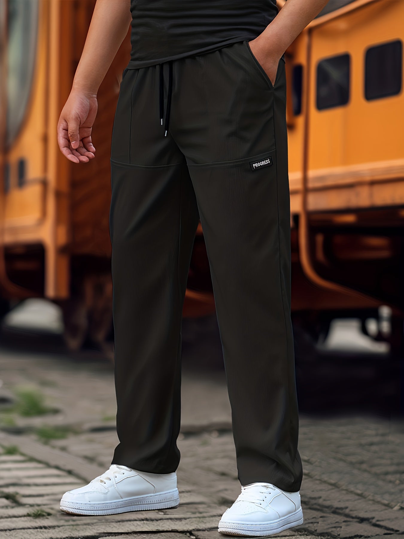 Men's Athletic Jogger Pants with Elastic Drawstring Waist & Zip-Free Design - All-Season Gym,, Running, Hip-Hop Training Pants with Pockets - White Casual Sportswear (Machine Washable)
