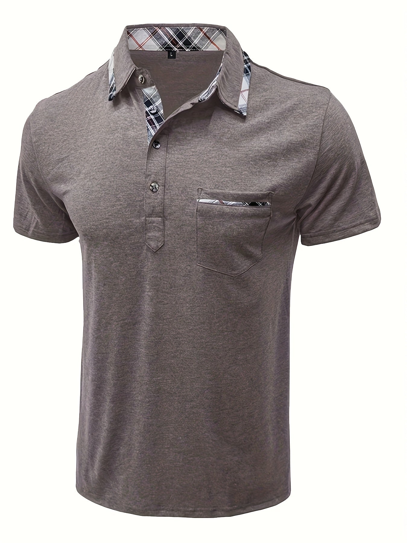 Men'S Plus Size Short Sleeve Polo Shirt with Plaid Collar and Button Details - Casual Summer Style, Regular Fit, Slight Stretch Fabric, Plus Size Shirts, PLUS SIZE