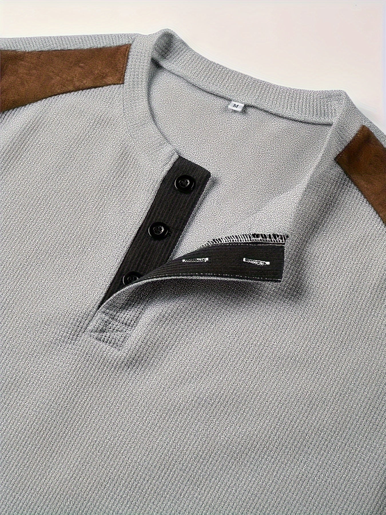Men'S Waffle Texture Two-Tone Henley Shirt - Casual Summer Short Sleeve, Round Neck, Non-Stretch Fabric