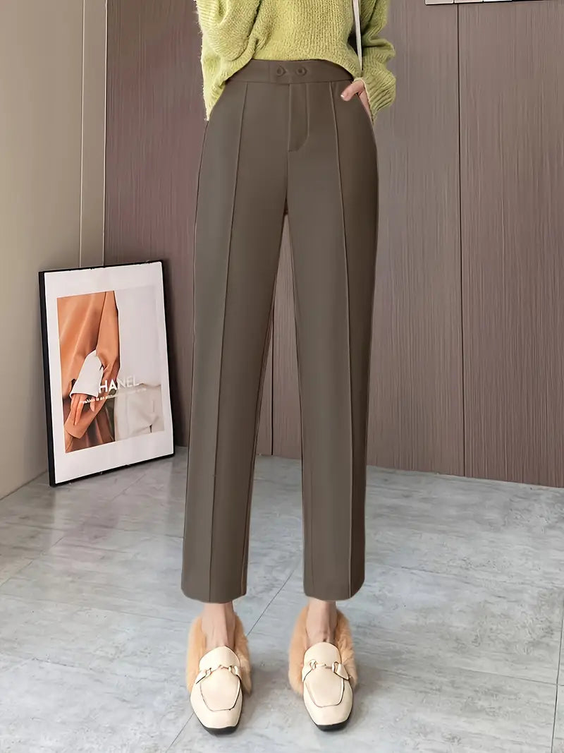 Solid Fleece Pants Tapered Pants For