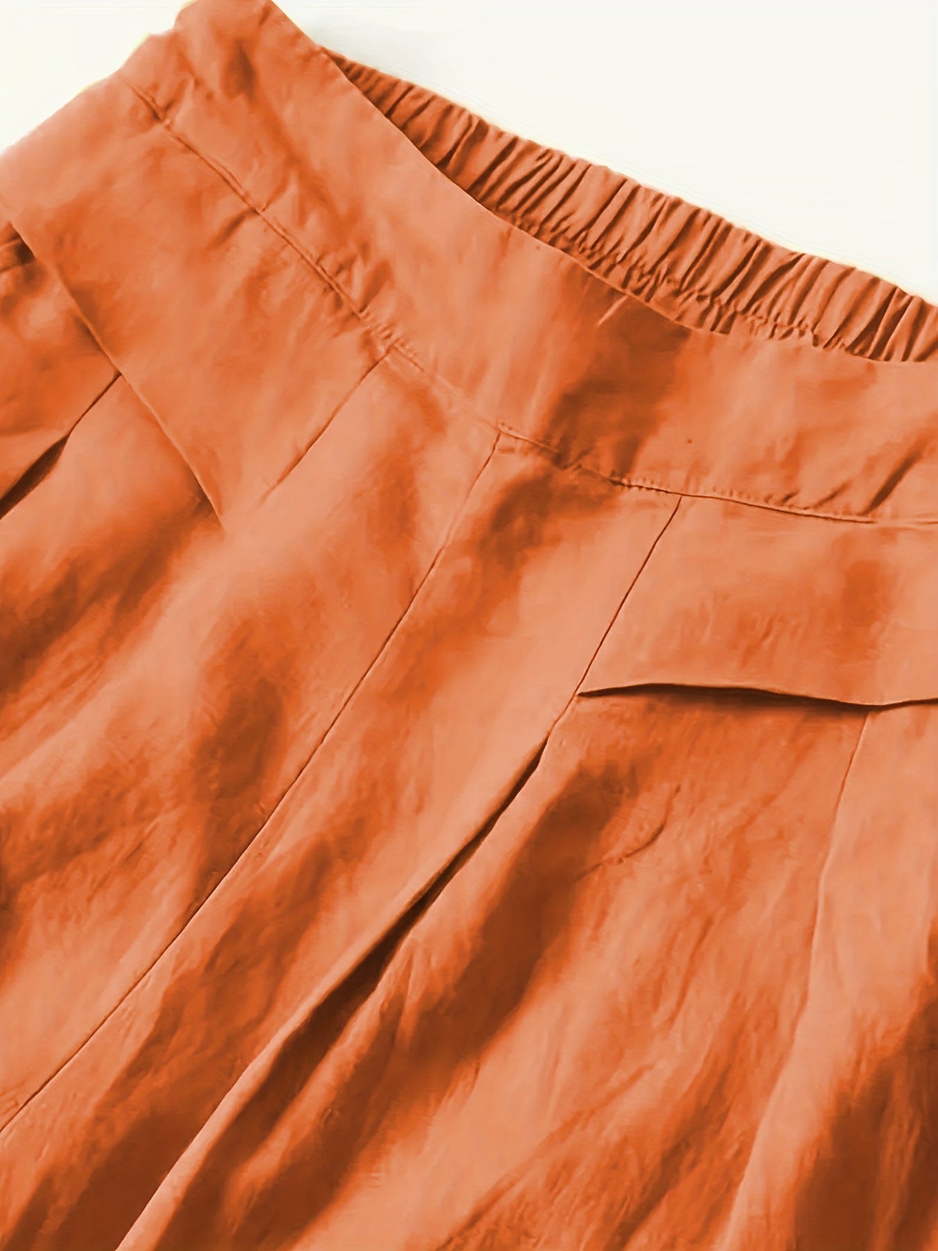 Women's Vintage Wide-Leg Ankle Pants - Non-Stretchy Elastic Waist Trousers, Loose Fit for Everyday & Formal Outfits - Machine Washable Fall/Spring/Summer Bottoms in Terracotta Red - Adult Women's Clothing, Casual Outfit Pants, Comfortable Clothi