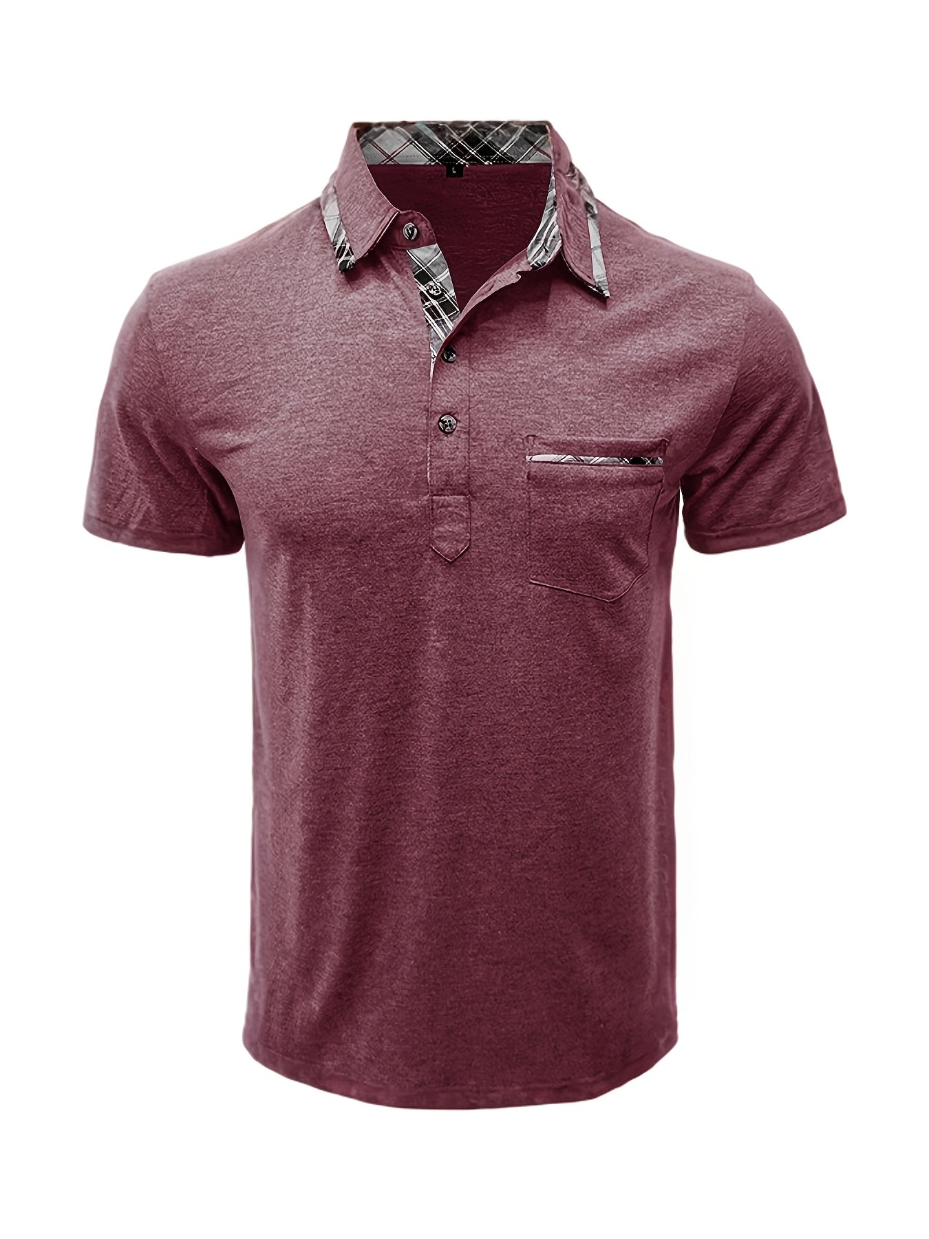 Men'S Plus Size Short Sleeve Polo Shirt with Plaid Collar and Button Details - Casual Summer Style, Regular Fit, Slight Stretch Fabric, Plus Size Shirts, PLUS SIZE