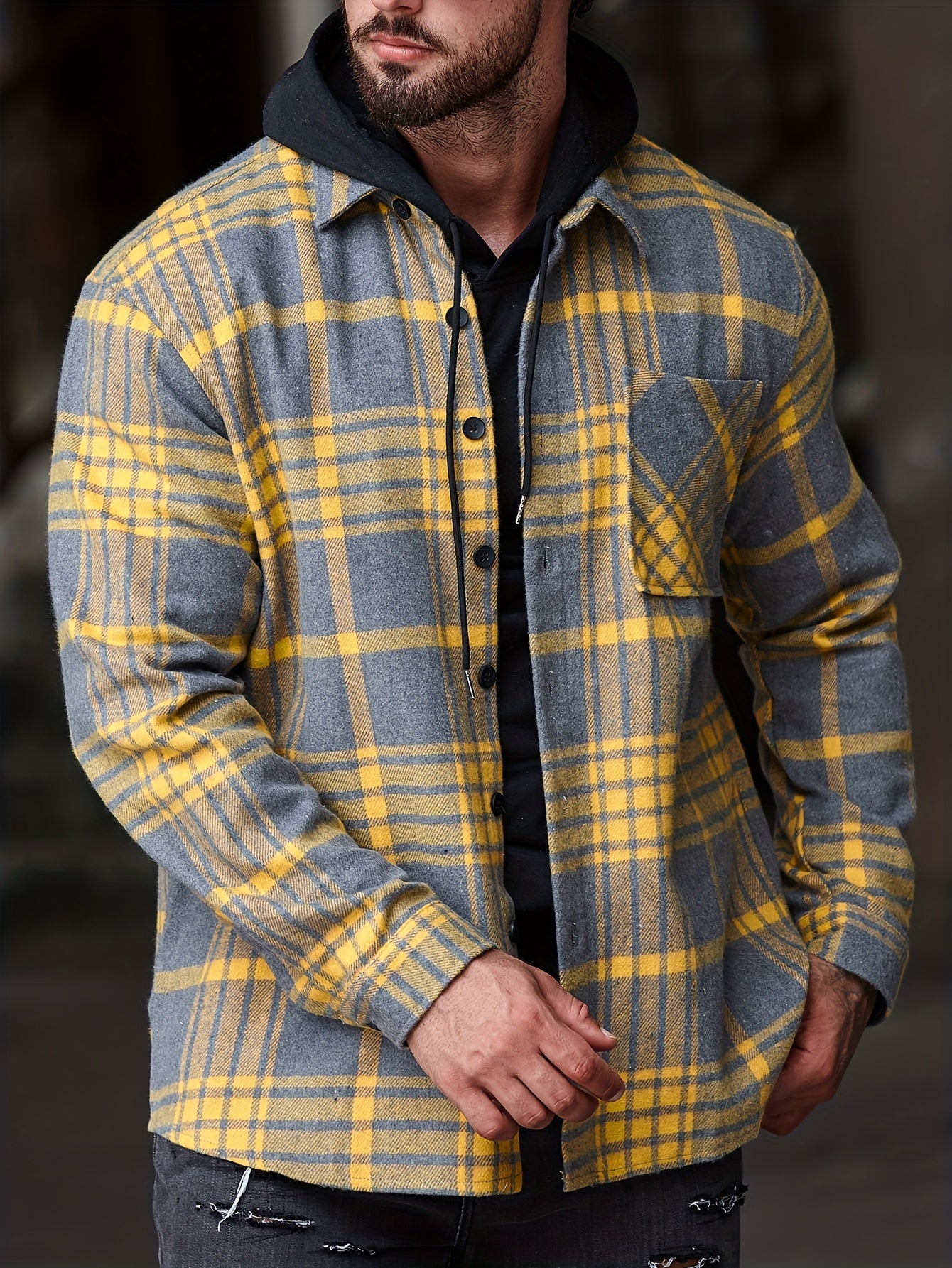 Men's Casual Flannel Shirt Coat - Solid Color Lapel Button-Up with Chest Pocket, Machine Washable Non-Stretch Fabric, Regular Fit Autumn Winter Outerwear, Autumn Apparel, Flannel, Long Sleeve Button Casual Shirt