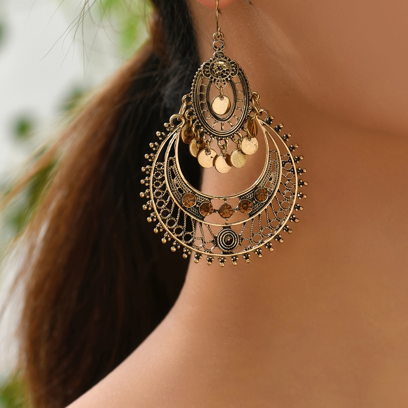 Boho Earrings with Gold-tone