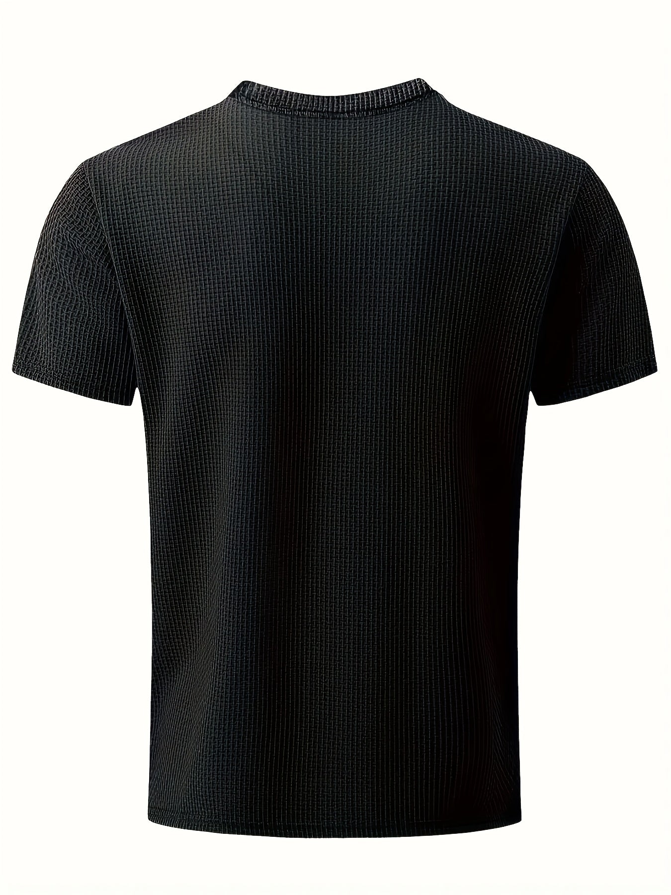 Men's Solid Color Waffle Knit T-Shirt - Breathable Stretch Fabric, Moisture-Wicking Round Neck Short Sleeve Tee for Summer Outdoor Sports & Casual Wear