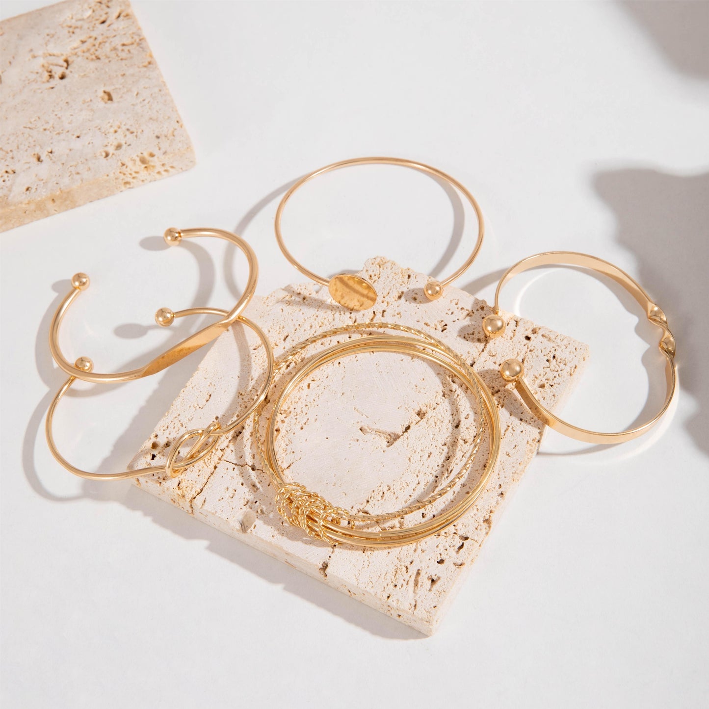 Modern 5-Piece Bracelet Set with Gold-tone