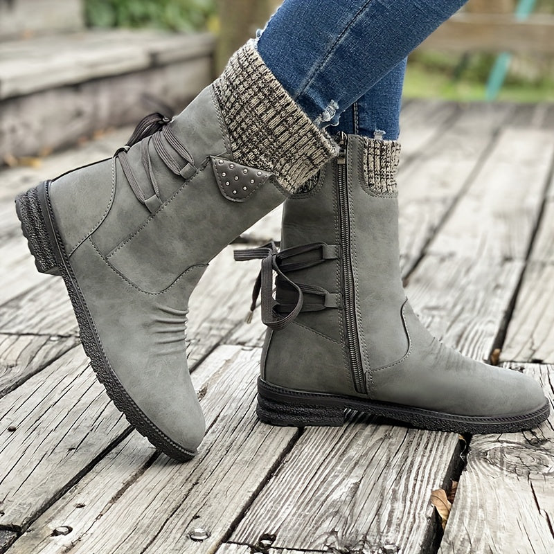Timeless Grey Wool Block Heel Boots with Block Heel