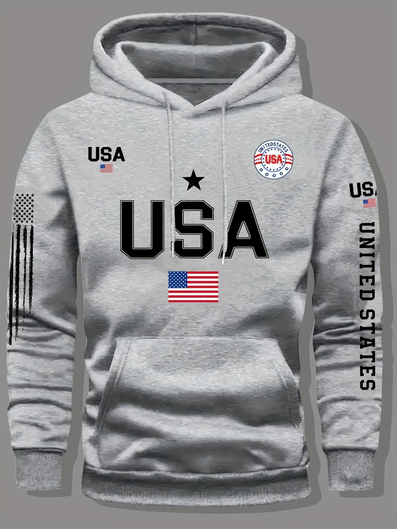 Men'S Fleece Hoodie with USA Flag Pattern, Unisex Casual Pullover with 'United States' Lettering, Suitable for Students And Couples, Stylish Sweatshirt for Autumn And Winter, 2025 Spring Pullover Sports Hoodie, Knit