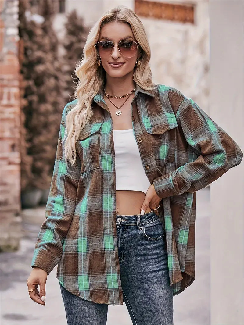 Plaid Polyester Blouse