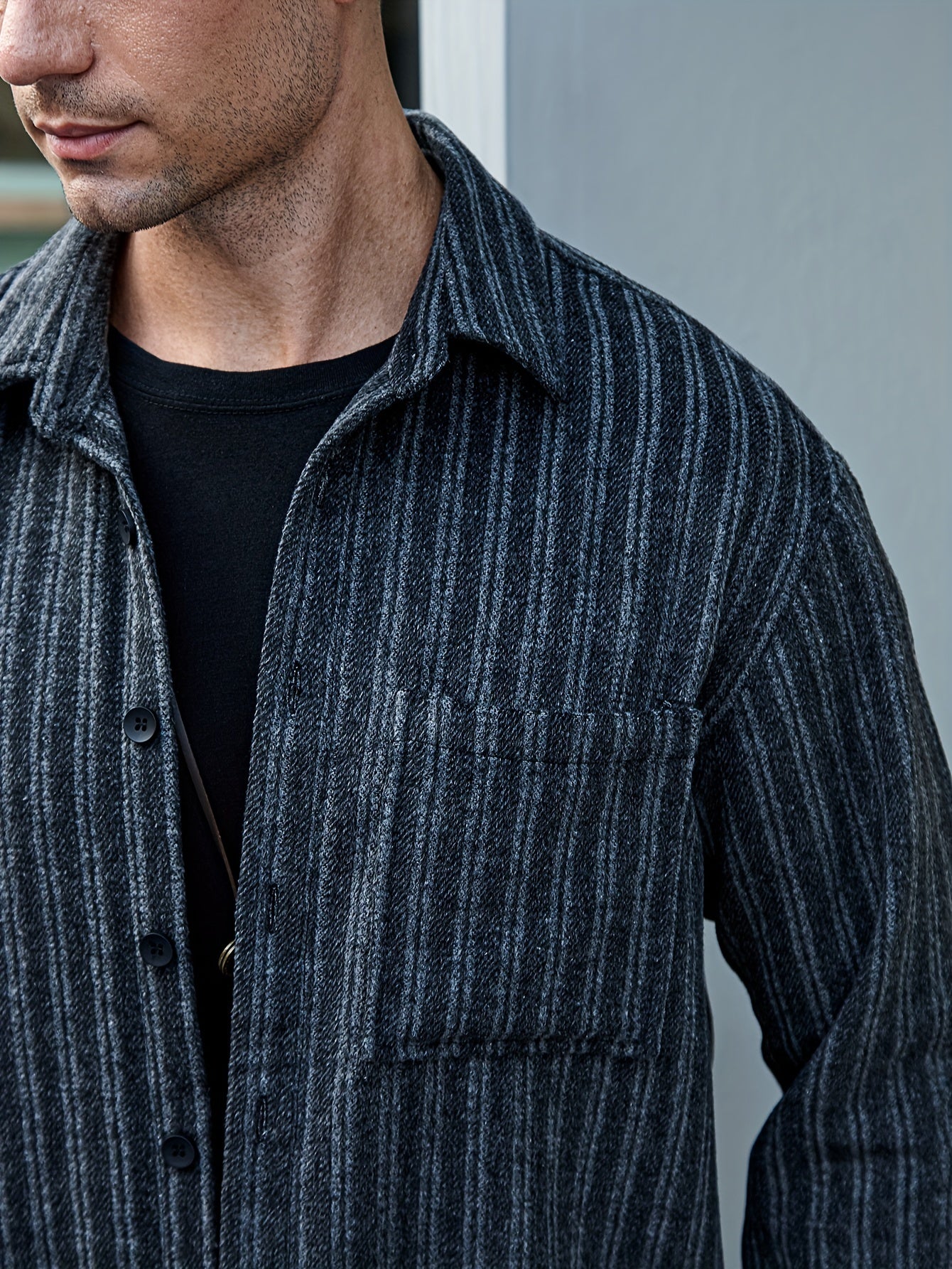 Various Pattern Men's Casual Long Sleeve Lapel Shirt, Men's Thick Outwear For Fall Winter