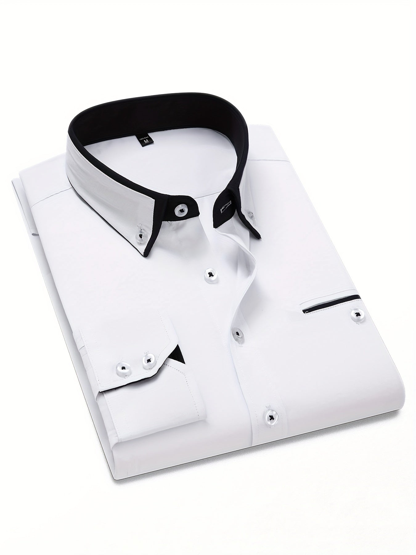 Men's Contrast Collar Design Lapel Collar Design Dress Shirts, Long Sleeve Casual Button Up Shirt For Formal Occasions