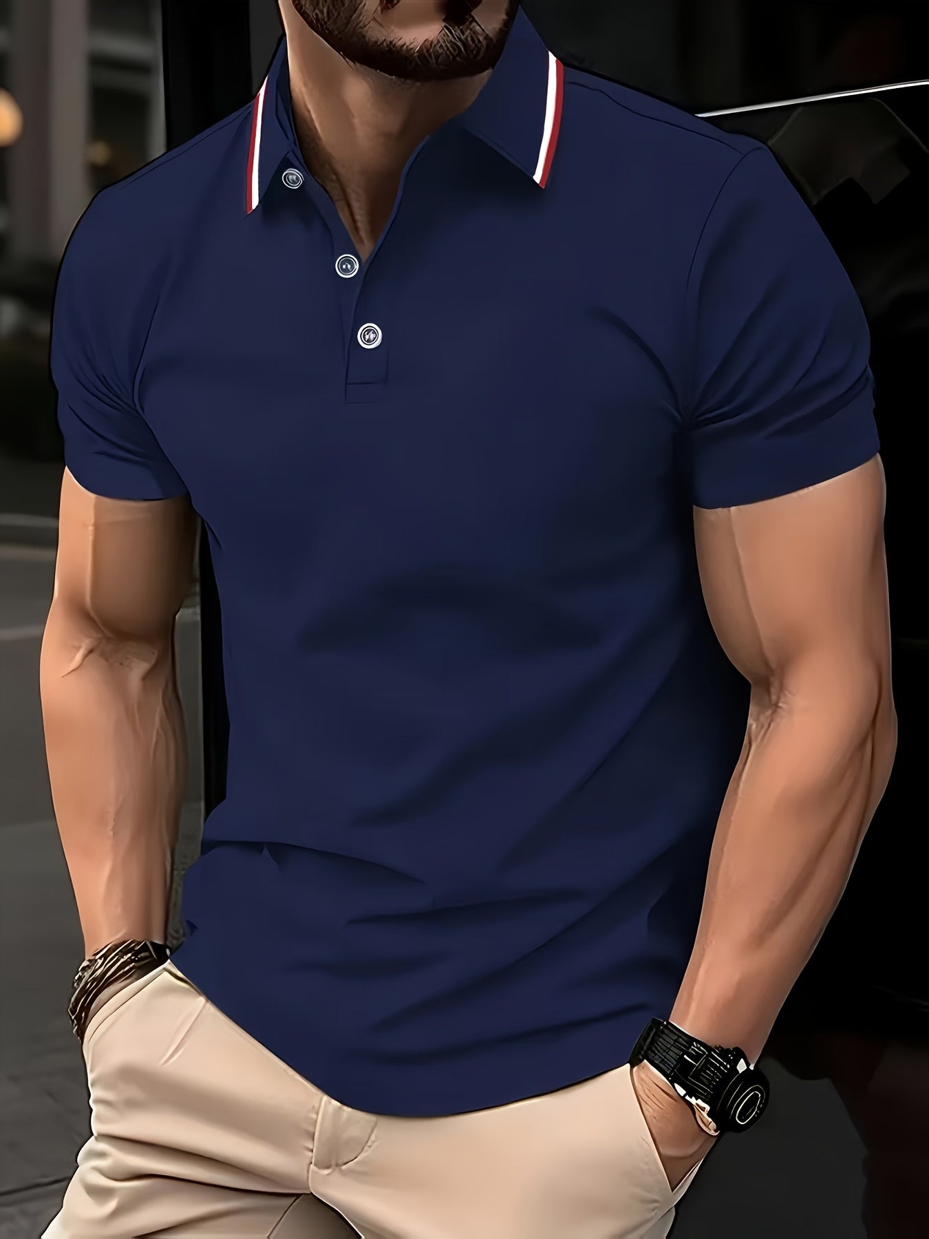 Men's Lightweight 100% Polyester Casual Shirt - Solid Color Striped Collar Button-Up, Breathable Summer & Year-Round Comfort, Regular Fit for Office & Casual Wear, Office Casual Shirt | Striped Collar Design | Breathable Material
