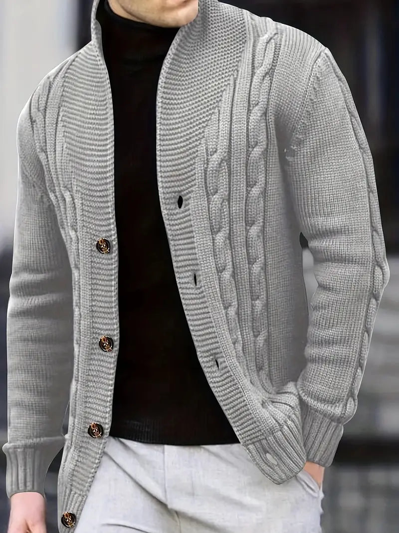 Polyester Knit Button-Up Long Sleeve Cardigan
