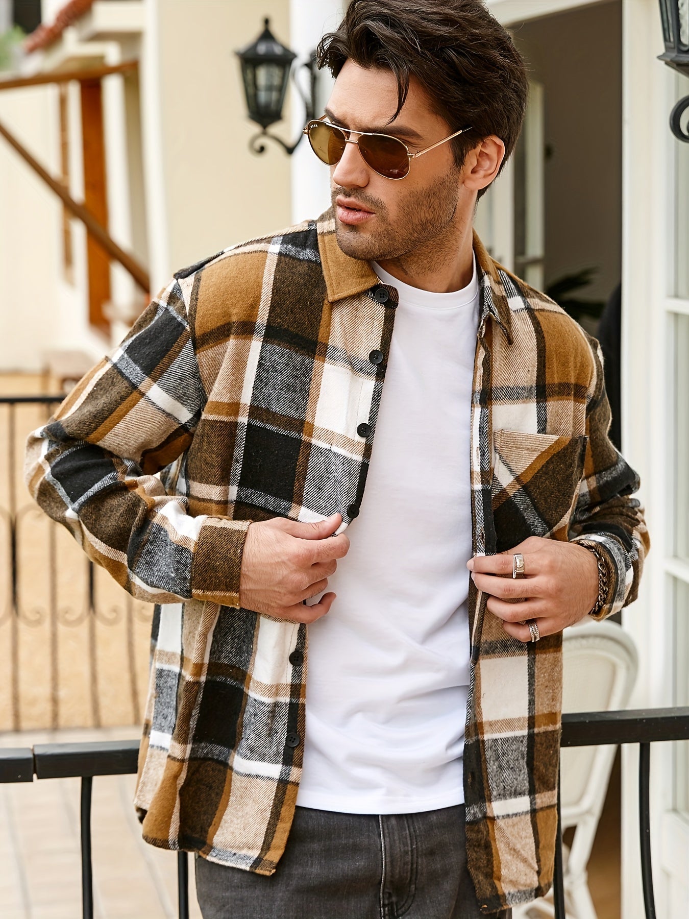 Men's Casual Flannel Shirt Coat - Solid Color Lapel Button-Up with Chest Pocket, Machine Washable Non-Stretch Fabric, Regular Fit Autumn Winter Outerwear, Autumn Apparel, Flannel, Long Sleeve Button Casual Shirt