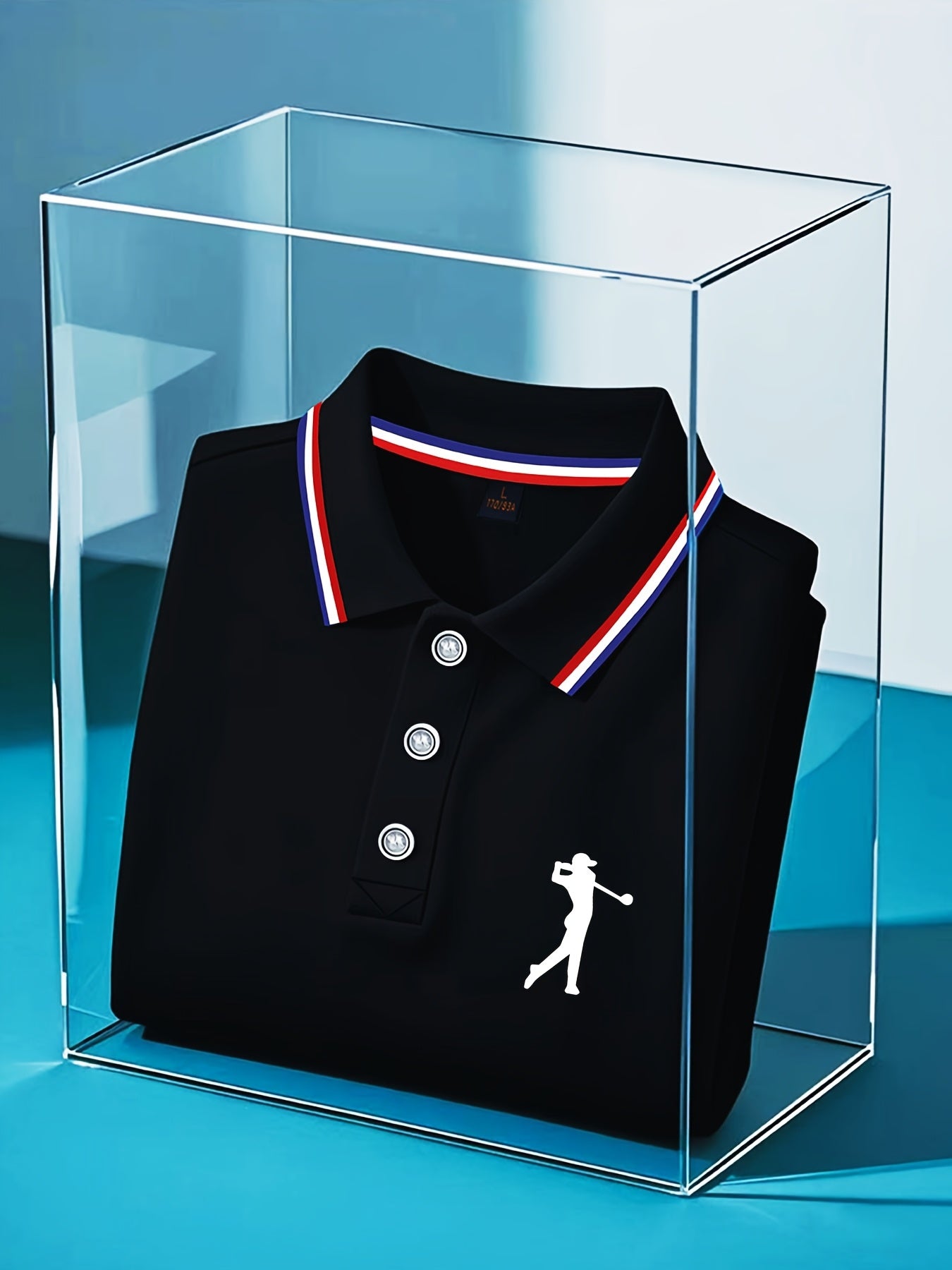 Men's Short Sleeve Shirt - White with Red Golf Print, Striped Collar & Cuffs, Breathable Summer Golf & Casual Wear, Machine Washable Regular Fit, Durable Fabric