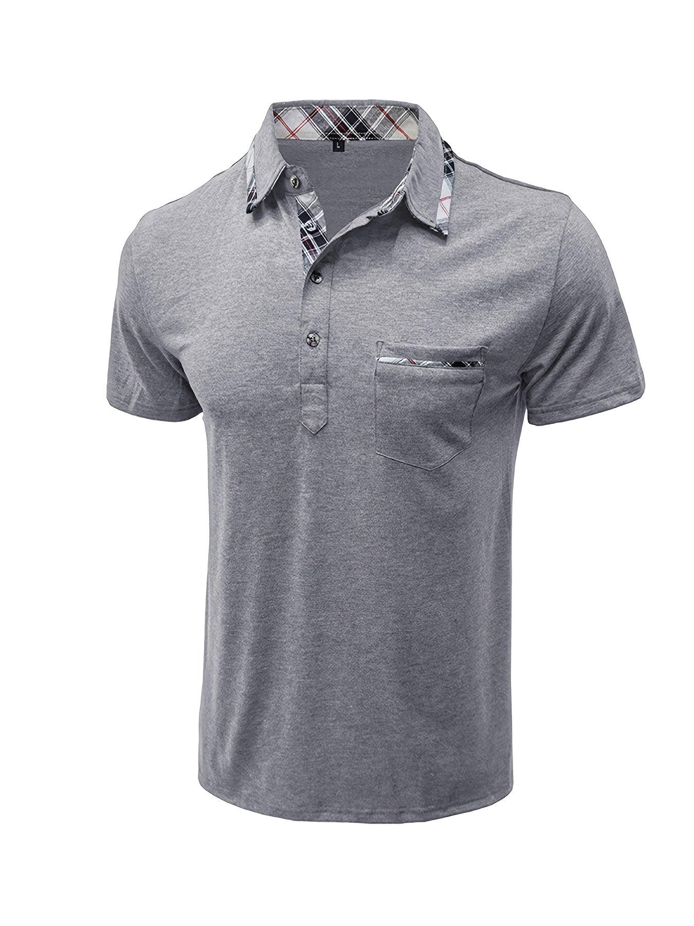 Men'S Plus Size Short Sleeve Polo Shirt with Plaid Collar and Button Details - Casual Summer Style, Regular Fit, Slight Stretch Fabric, Plus Size Shirts, PLUS SIZE