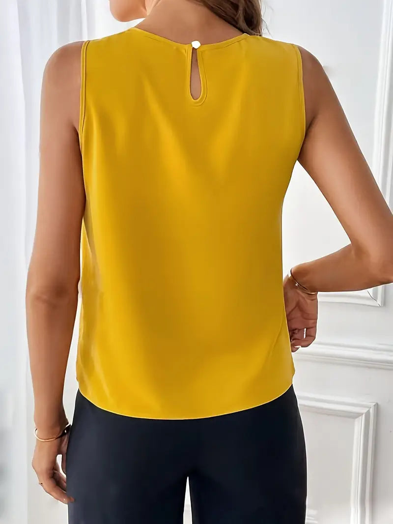 Solid Polyester Blouse Solid Color Crew