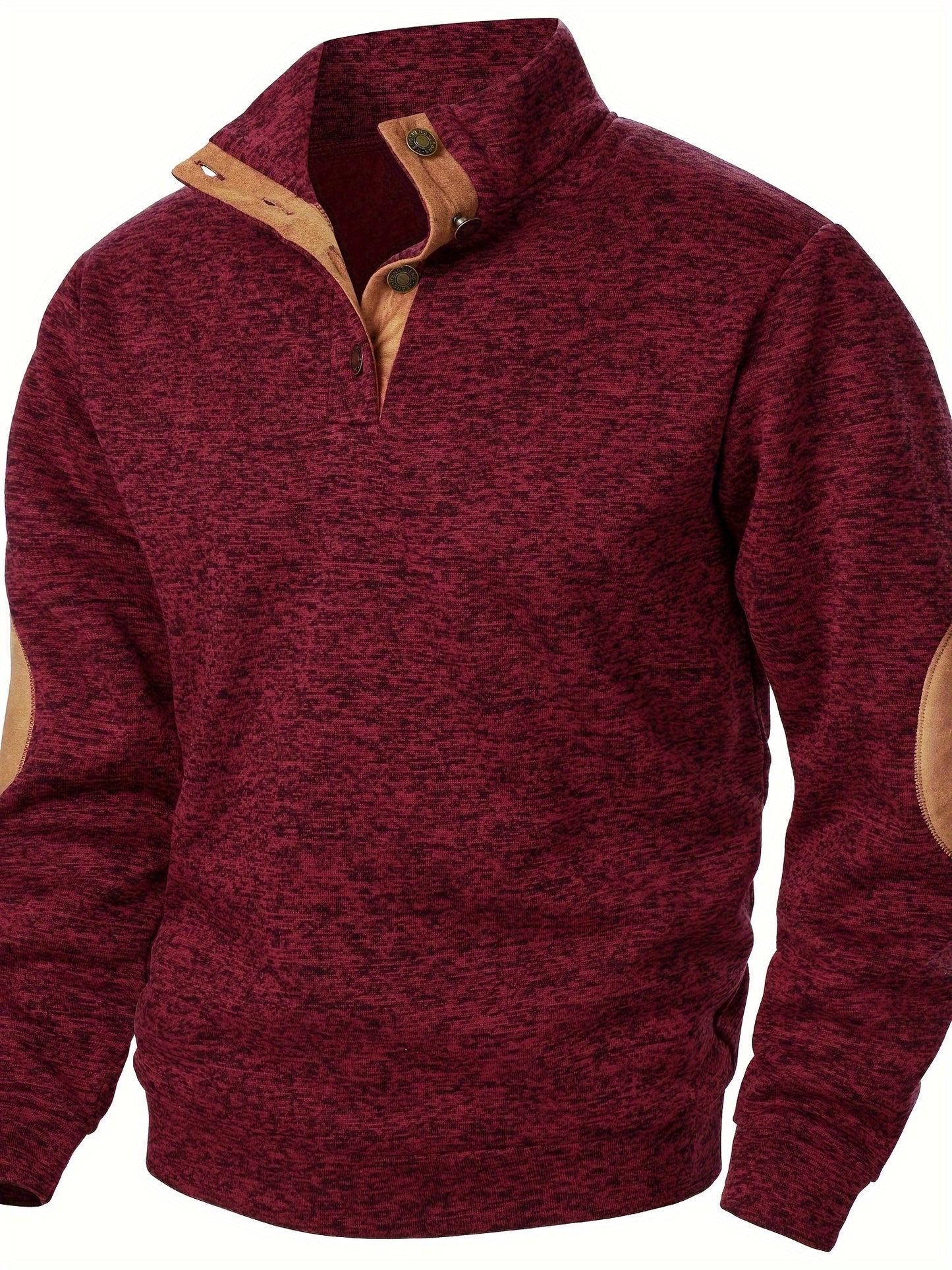 Men's Stand Collar Long Sleeve Casual Hoodie Top - Autumn Winter Warm Pullover with Button Detail, Solid Color Regular Fit for Casual Attire