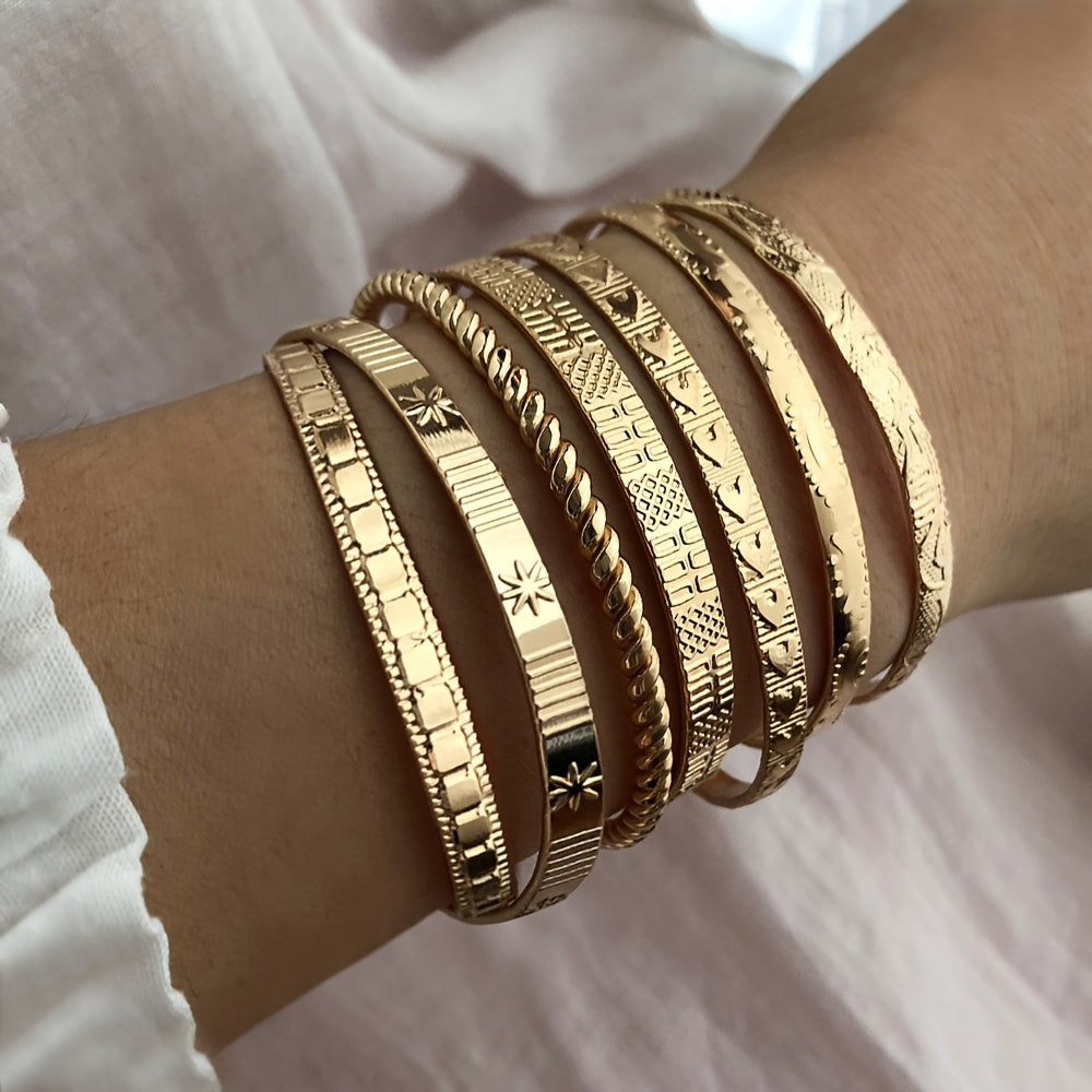 Modern 7-Piece Bracelet Set with Gold-tone
